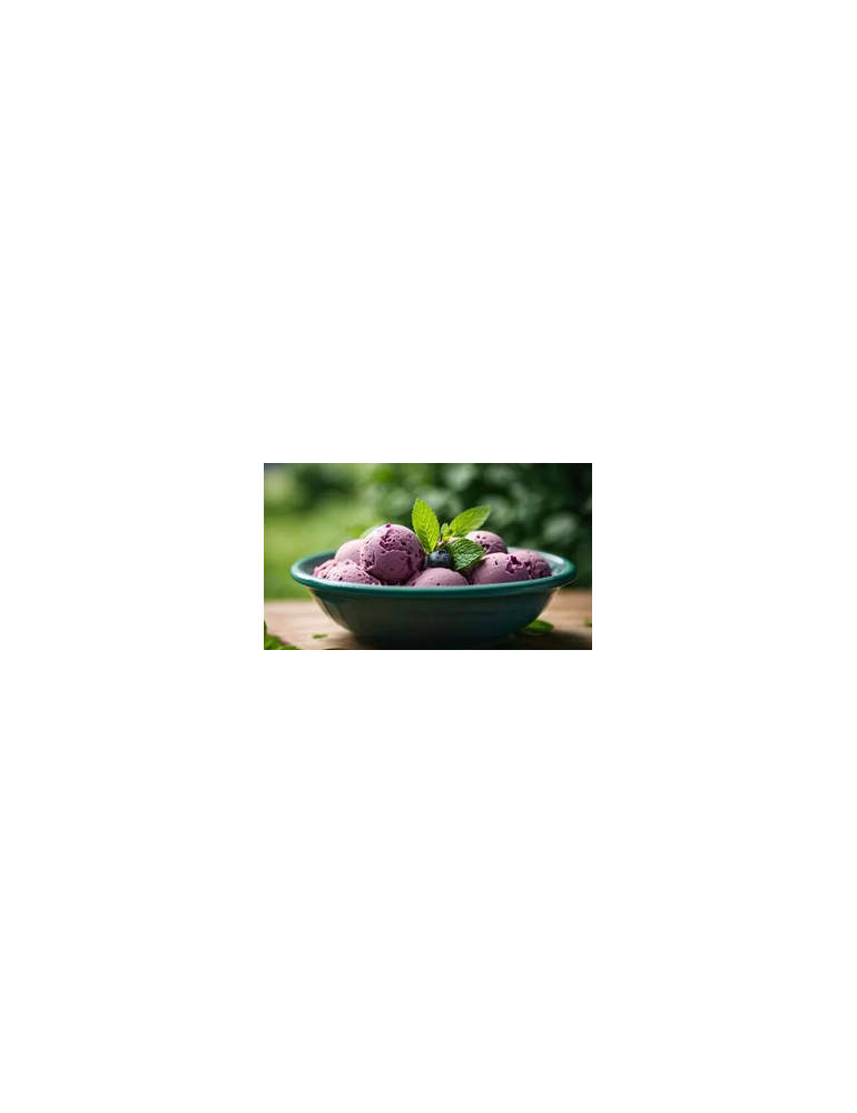 Blåbärsglass på svenska blåbär  toppade med citronmeliss från Utö